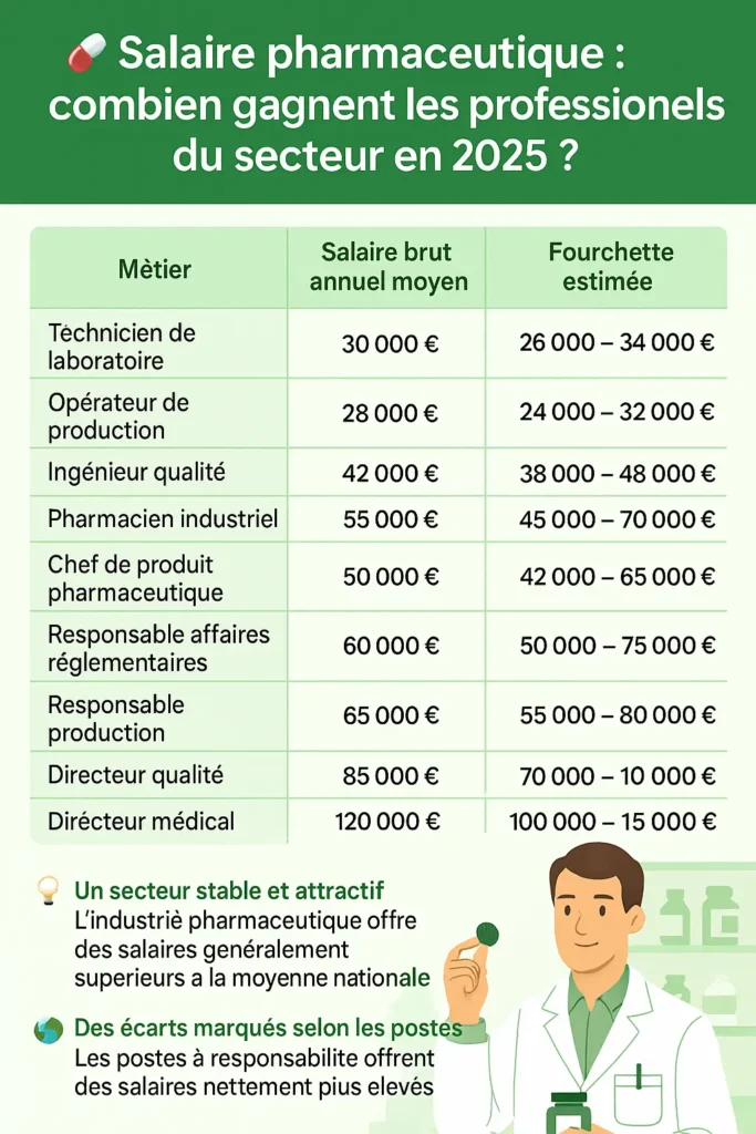 Salaire pharmaceutique : combien gagnent les professionnels du secteur en 2025 ? 2 tableau comparatif de salaire pharmaceutique