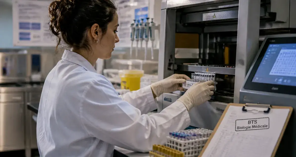 Technicien règle un automate pour BTS analyses de biologie médicale