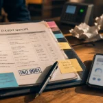 CV responsable qualité : ISO 9001 et indicateurs qualité sur un classeur d’audit