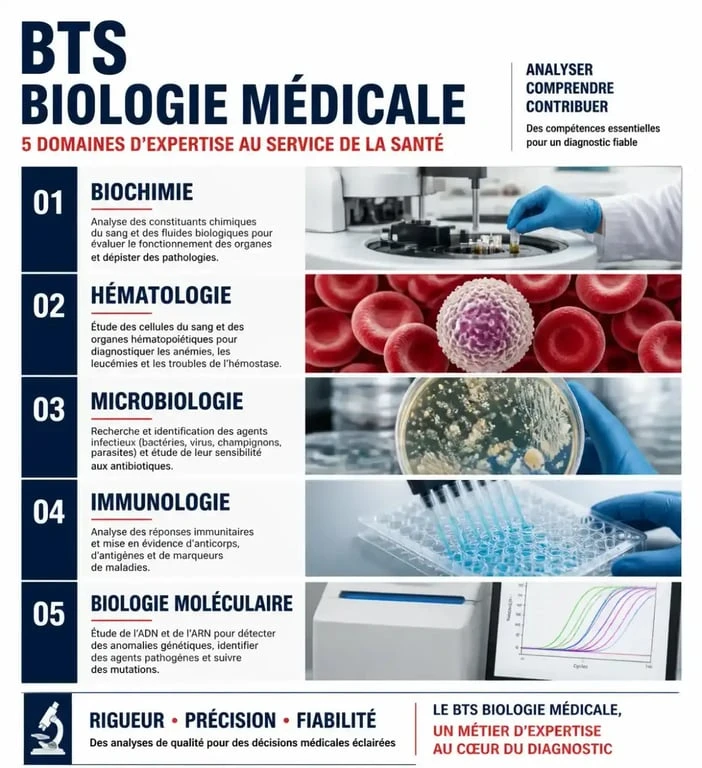 Infographie des domaines d'expertise du BTS Biologie Médicale