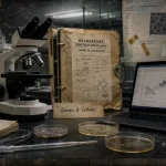 Chercheur biologie au laboratoire : microscope et graphiques de données