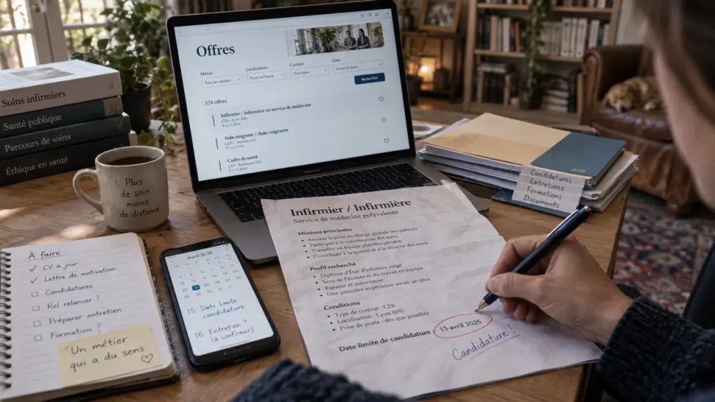 Emploi santé : filtres d’offres sur ordinateur