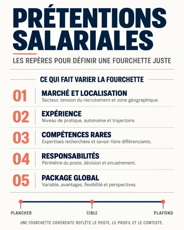 Infographie sur les pretention salariales et les critères pour définir une fourchette