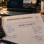 Pretention salariales : fourchette 48 000–52 000 € sur papier au bureau