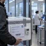 Coursier laboratoire transport préanalytique en caisse isotherme scellée